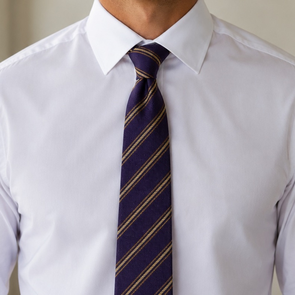 ISAIA Textured Silk 7-Fold Purple Regimental Repp Tie with Gold Stripes
